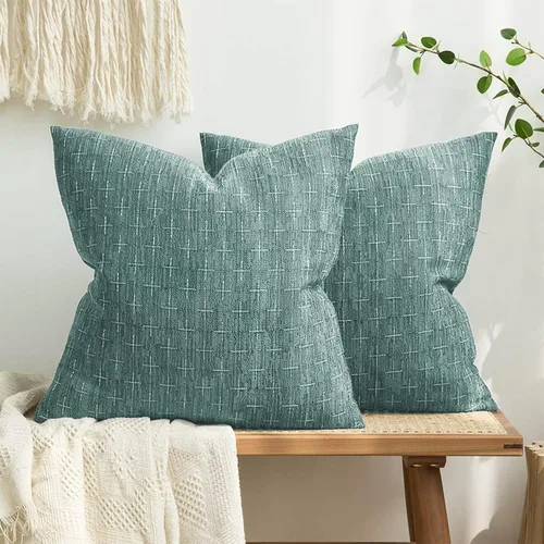 MIULEE Paquete de 2 fundas de almohada decorativas de lino y arpillera para primavera, fundas de almohada modernas, estilo campestre, vintage, Azul