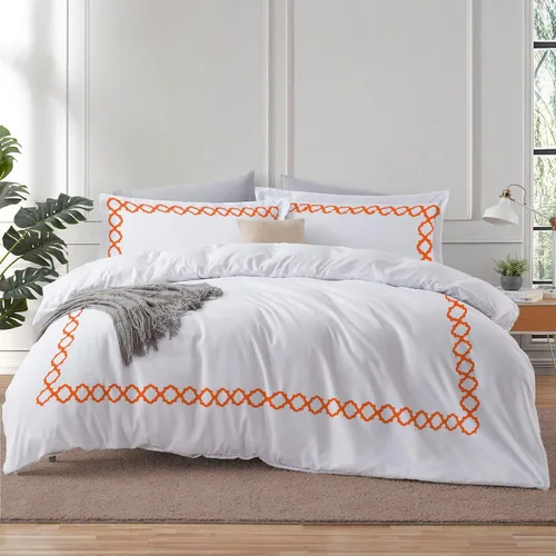Miniatura 11 de BedDecor: Enchanted Oasis - Juego de funda de edredón de 3 piezas de 600 hilos de algodón egipcio con bordado de cuadrifolio, ultra suave