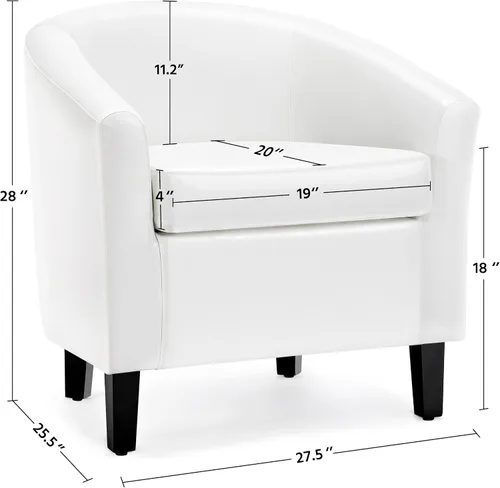 Miniatura 3 de Yaheetech Silla decorativa, sillón de piel sintética, tumbona con acolchado suave y patas de madera para sala de estar, color blanco, juego de 2
