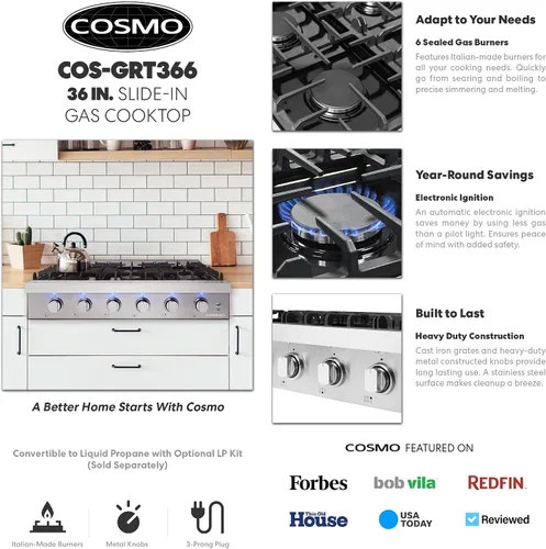Miniatura 3 de 36 in. Lumin Collection Slide-In 6 quemadores de gas, LED, acero inoxidable