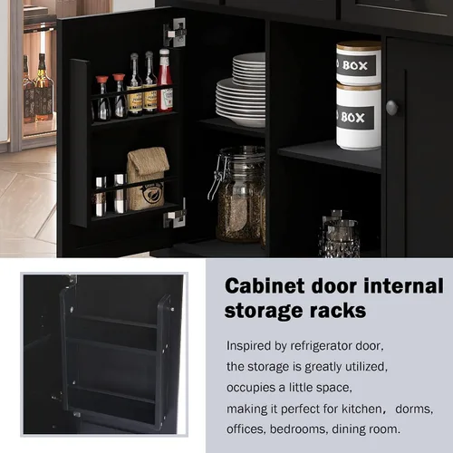 Miniatura 4 de Isla de cocina con encimera de hojas caídas, estantes de almacenamiento interno, carrito de cocina rodante con 5 ruedas con estantes abiertos y 3