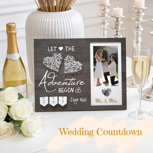 Miniatura 2 de Regalos de compromiso para pareja, Marco de fotos con huella dactilar de corazón para cuenta regresiva de boda y kit de tinta, Regalo para futura