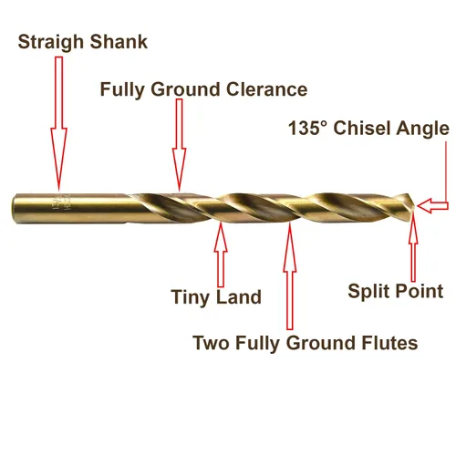 Miniatura 6 de MAXTOOL - Brocas de longitud idéntica de cobalto de 5/16 pulgadas, 5 piezas, brocas helicoidales HSS M35, brocas de vástago recto dorado totalmente