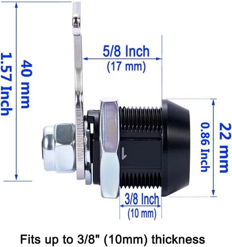 Miniatura 5 de WOOCH - Cerradura de caja de herramientas tubular de leva de reemplazo con gancho y llave por igual (5/8 pulgadas, negro, paquete de 1)
