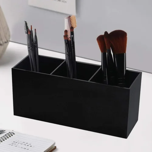 Miniatura 2 de Weiai Organizador negro del sostenedor del cepillo del maquillaje, solución de almacenamiento de los cepillos de los cosméticos de acrílico de 3