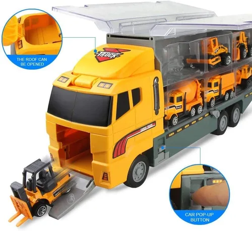 Miniatura 5 de Juguetes de construcción Camión Vehículo fundido a presión Transportador de Coche Conjunto de Excavadora Camión Volquete Excavadora Retroexcavadora