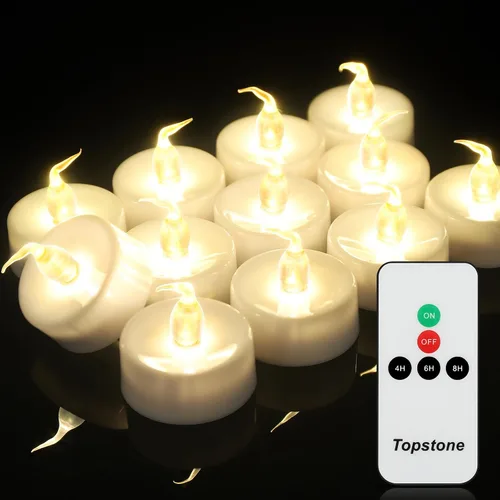 Topstone - Velas LED con control remoto y temporizador, más de 400 horas de duración de batería, velas votivas parpadeantes sin llama realistas,
