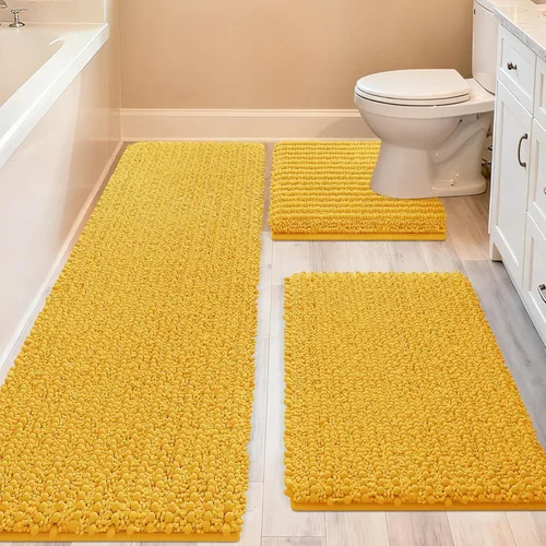 Miniatura 14 de ACCUMTEK - Juego de 2 alfombras de baño de lujo en color beige de 32"x20"+24"x17", alfombras de baño ultra suaves y gruesas absorbentes, alfombra