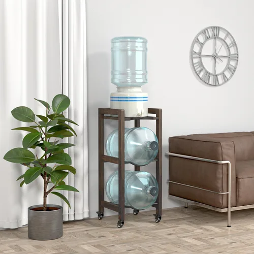 Miniatura 9 de Soporte para jarra de agua de 3 niveles y 5 galones con estante superior, 4 ruedas de metal o pies ajustables, soporte de piso dispensador de agua