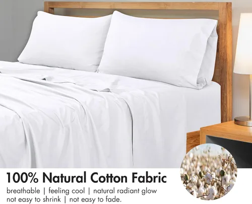Miniatura 4 de Royale Linens Sábana Plana de 300 Hilos de Algodón Peinado de Fibra Larga 100% - Súper Suave - Sábanas Superiores - Sábana Plana Full se Vende por