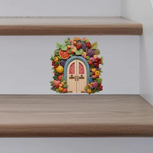 Miniatura 2 de Decoración colorida de la casa del jardín de frutas - Adhesivo de pared para puerta