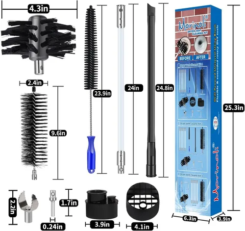 Miniatura 3 de Kit de limpieza de ventilación de secadora de 24 pies, sistema de bloqueo de botón cromado, kit de limpiador de ventilación de secadora