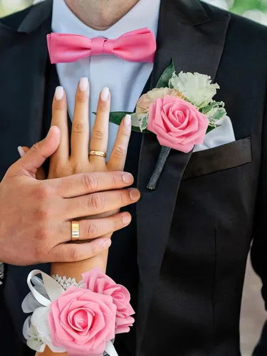 Miniatura 5 de MACTING Flores artificiales, 30 unidades, flores rosas falsas con tallo de espuma suave al tacto real para regalos del día de San Valentín, ramo