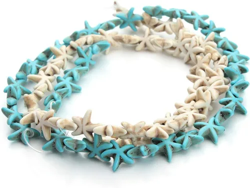 Miniatura 4 de Cuentas de estrella de mar azul turquesa sueltas estrellas estrellas estrellas cuentas náuticas para niñas aproximadamente 38 piezas/hebra 0.512 in