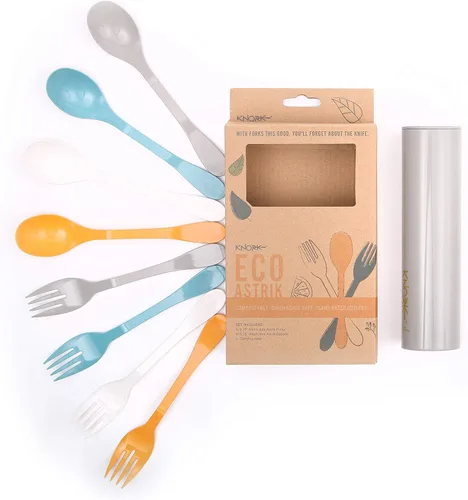 Miniatura 9 de Knork Juego de almuerzo de viaje con tenedor y cucharadita de acero inoxidable original, utensilios de 2 piezas más estuche ecológico Astrik