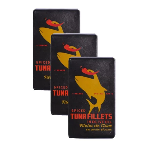 Filetes de atún portugués especiados enlatados en aceite de oliva capturado en la naturaleza | Vitaminas B, Omega-3 | Pescado enlatado de Ati Manel