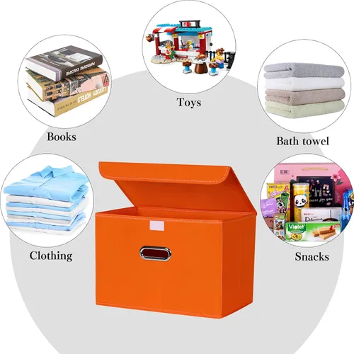 Miniatura 3 de Contenedores de almacenamiento de tela con tapas, organizadores de armario, canastas plegables con asas, cajas de cubo para el hogar, color naranja