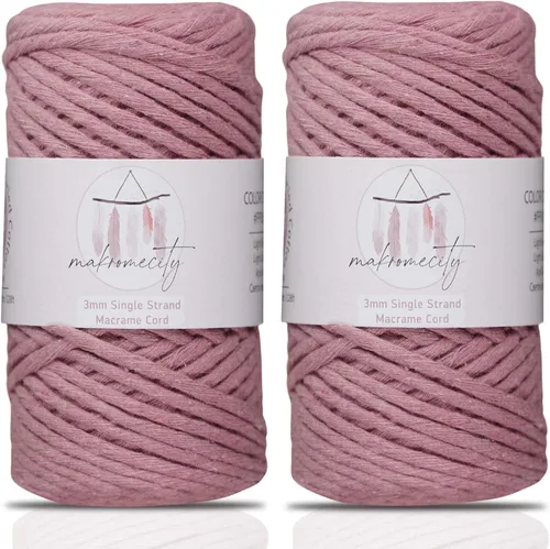 Miniatura 126 de Makromecity, Cordón de macramé de un solo hilo de 3 mm x 100 yardas (300 pies) Hilo de algodón rojo trenzado de 3 mm para arte y manualidades