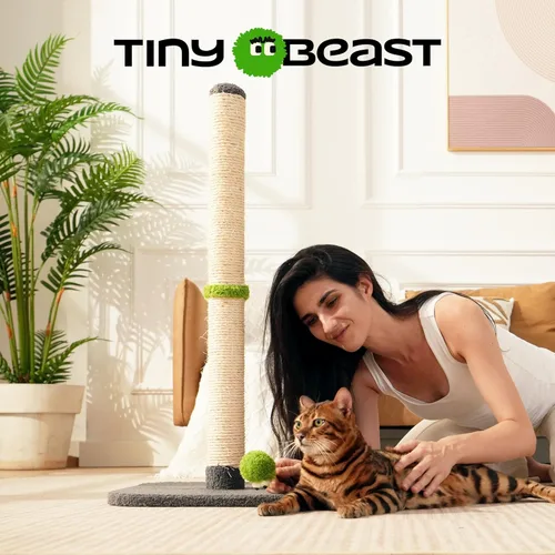 Miniatura 4 de TINYBEAST Rascador para gatos de 34 pulgadas de alto, rascador para gatos con cuerda de sisal natural, árbol para gatos con bola de juguete Gris