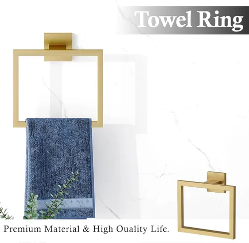 Miniatura 4 de Juego de accesorios de baño de oro cepillado de 10 piezas – barra para toallas de 23.6", anillo para toallas, soporte para papel higiénico