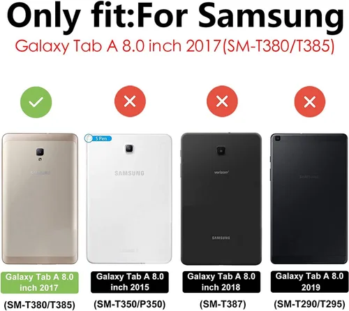 Miniatura 2 de Galaxy tab A 8.0 2017 estuche (SM-T380 / T385), BRAECN tres capa resistente de parachoques duro de silicona suave con 360 grados pie de apoyo Negro