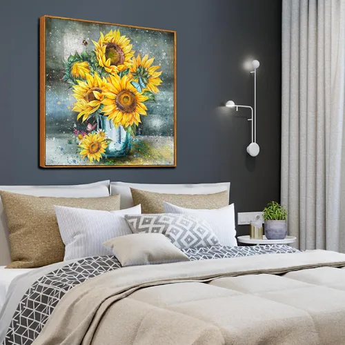 Miniatura 3 de NESS-BEZAL Lienzo decorativo para pared, diseño de girasoles con flores amarillas, pintura al óleo, decoración de pared para el hogar, dormitorio
