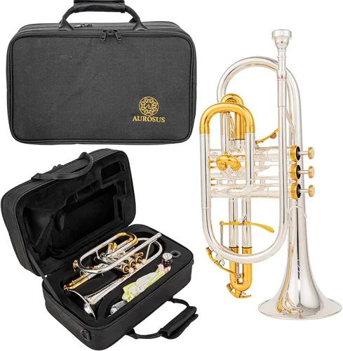 Miniatura 10 de Corneta Bb ACR 8330 para principiantes y jugadores intermedios, válvulas de acero inoxidable, calibre ML, tubo principal de latón dorado de 120 mm