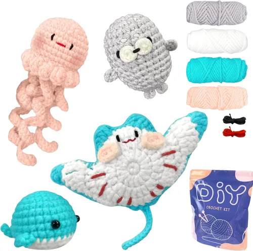 Miniatura 14 de YAMAXIN Kit de Ganchillo para Principiantes Adultos – 4PCS Kit de Inicio de Amigurumi de Animales de Ganchillo con Hilo, Ganchos, Herramientas