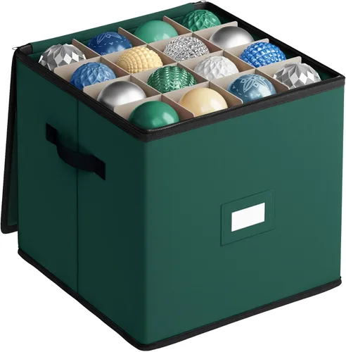 Miniatura 8 de SONGMICS Caja de almacenamiento de adornos navideños, 3 pulgadas 64 ranuras, contenedor de almacenamiento de Navidad apilable con tapa, cremalleras
