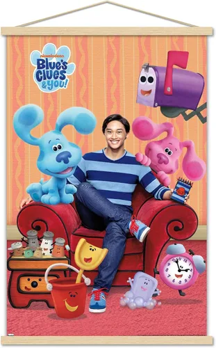 Miniatura 10 de Nickelodeon Blue's Clues - Póster de pared grupal, 22.4 pulgadas de largo x 14.7 pulgadas de ancho, versión enmarcada de madera de granero