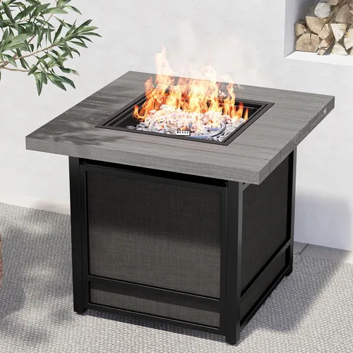 Miniatura 12 de Grand Patio - Hoguera de propano de 29 pulgadas al aire libre, mesa de hoguera cuadrada sin humo con base de cuerda, superficie de madera ligera