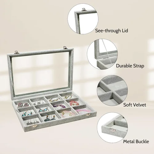 Miniatura 5 de Stratalife Organizador de joyas, caja organizadora de joyas, bandeja de terciopelo para joyas con tapa transparente, organizador de cajones