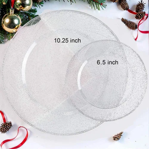 Miniatura 3 de WDF 150 platos de plástico plateados desechables – Las decoraciones de fiesta Winter Wonderland incluyen 50 platos de cena y ensalada, 25 tenedores