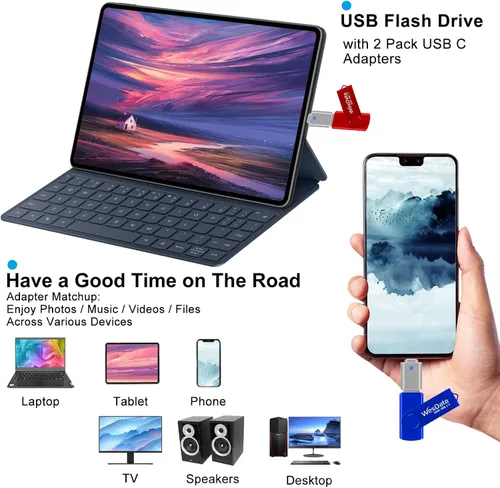 Miniatura 4 de Paquete de 5 unidades flash USB de 64 GB y 2 adaptadores USB C en una funda, unidades de memoria USB, almacenamiento y respaldo para teléfonos
