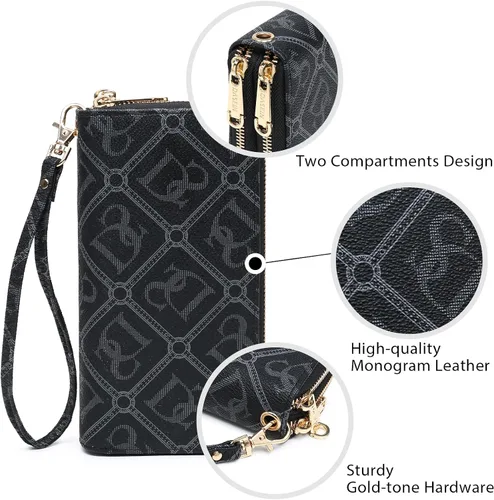 Miniatura 6 de Dasein Cartera con bloqueo RFID para mujer, bolsa de mano de gran capacidad, funda para teléfono con correa para la muñeca, Ds-negro, Cartera