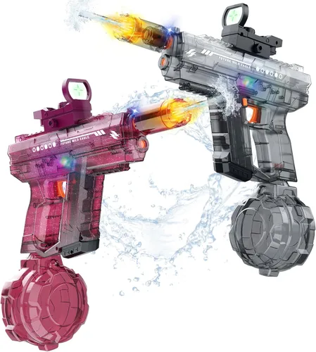 Miniatura 11 de Vmiya Pistola de agua eléctrica, paquete de 2 para adultos y niños, pistola de chorro automática que se ilumina, gran capacidad de 800CC, alcance