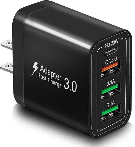 Cargador de pared USB C QC3.0 de 40 W, adaptador de corriente PD+QC de 4 puertos, bloques de carga rápida USB C Brick Multiport Cube para iPhone 15