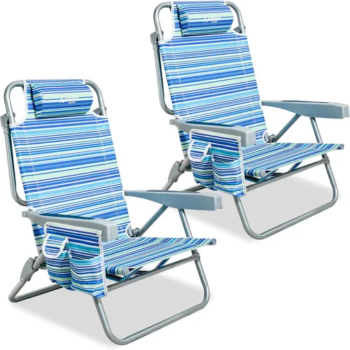 Miniatura 11 de Beach Chairs for Adults, Portable Folding Backpack Beach Chair Heavy Duty 5-Position Lay Flat with Cooler Bag, Cup Holder for