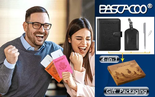 Miniatura 6 de Funda para pasaporte, cartera con bloqueo RFID, funda de piel para tarjetas, accesorios de viaje para mujeres y hombres, negro