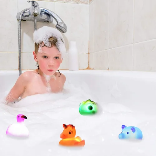 Miniatura 7 de Juguete de baño sin agujeros, paquete de 12 animales iluminados, juguetes de bañera de color intermitente para niños pequeños, piscina, fiesta