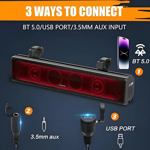 Miniatura 5 de Barra de sonido UTV, barra de sonido ATV de 26 pulgadas, sincronización de música, luces multicolor, barra de sonido SXS, impermeable, Bluetooth