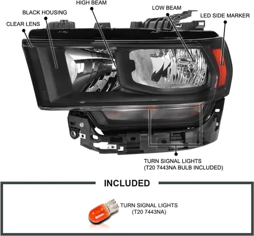 Miniatura 3 de SPEC-D TUNING Faros delanteros negros compatibles con Ram 2500, 3500 2019-2024, par izquierdo + derecho