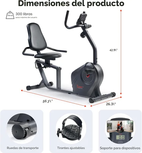 Miniatura 6 de Sunny Health & Fitness Smart Recumbent Bike, Wide Cushioned Seat & Back, Indoor Cycling Machine for Adult/Seniors Home Exercise, Free SunnyFit App