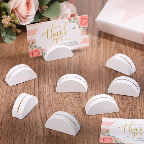 Miniatura 4 de Colingmill 24 soportes blancos para números de mesa de madera, tamaño pequeño, ligero, diseño semicircular, tarjetero, etiqueta, menú de fotos