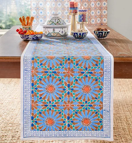 Miniatura 9 de Saffron Marigold Camino de mesa rosa de 18 x 108 pulgadas, centro de mesa de comedor impreso a mano, 100% algodón lavable para decoración del hogar