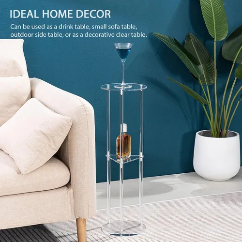 Miniatura 4 de HMYHUM Mesa de bebida acrílica para espacios pequeños, mesa de Martini para sala de estar, mesa auxiliar de bebidas pequeñas, 3 niveles, redonda