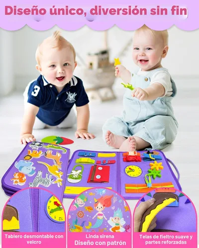 Miniatura 4 de Exorany Tablero Ocupado Juguetes Montessori para Niños Pequeños Niño Niña Regalos de Cumpleaños, Libro Ocupado Juguetes de Aprendizaje Sensorial