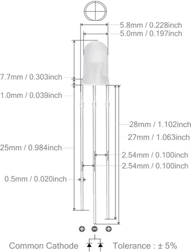 Miniatura 4 de CHANZON 100 luces de diodo LED difundidas rojas y verdes de 0.197 in, cátodo común (esmerilado redondo bicolor) lámparas de bombilla de iluminación