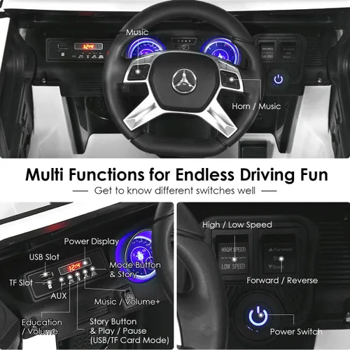 Miniatura 7 de HONEY JOY vehículo eléctrico para paseo con licencia Mercedes-Benz Maybach G650, batería de 12 V, con control remoto, luces LED, música, arranque
