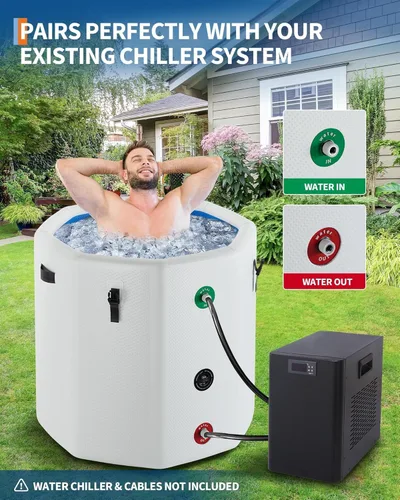 Miniatura 3 de GarveeTech Bañera de hielo para atletas, compatible con enfriadores de agua, bañera inflable de inmersión fría de 186 galones con tapa aislada